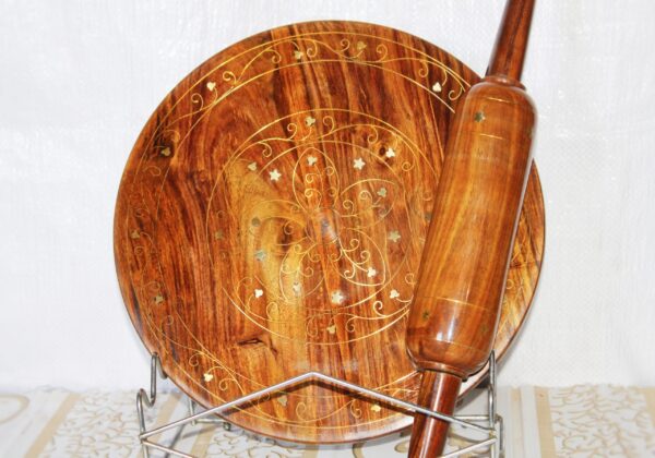 Wooden Chakna Belan (Brass Work) - Smooth Rolling Pin