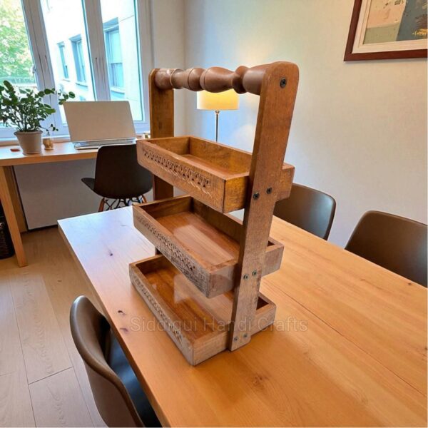 Wooden Spoon Stand | 3-Tier Chamach Rack | Utensil Organiser