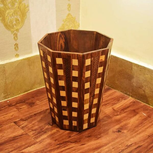 Wooden Dustbin – Tukri Work Handcrafted Decorative Waste Bin