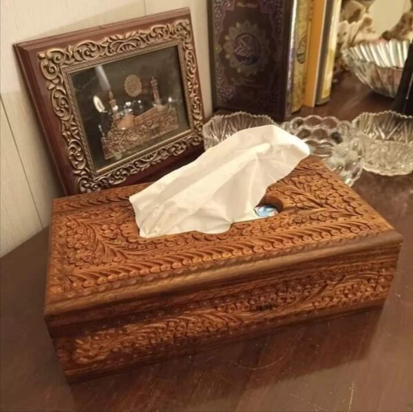 Wooden Tissue Box With Handmade Carving Work
