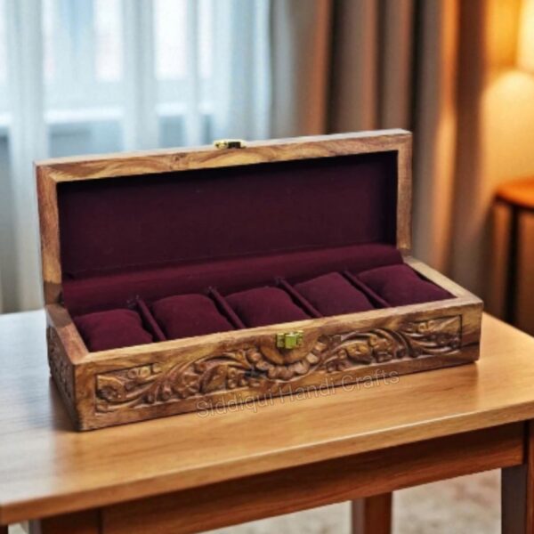 Luxury Wooden Watch Box – 5 Slot Organiser with Solid Wooden Lid