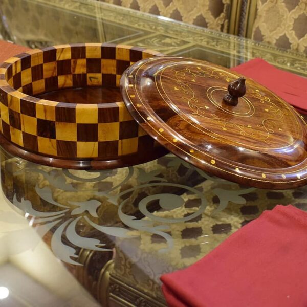 Wooden Hot Pot With Brass (Tukri) Work