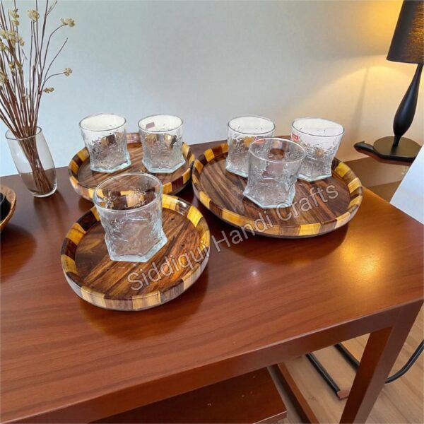 3 Pcs Wooden Serving Trays Set With Handmade Tukri Work Work